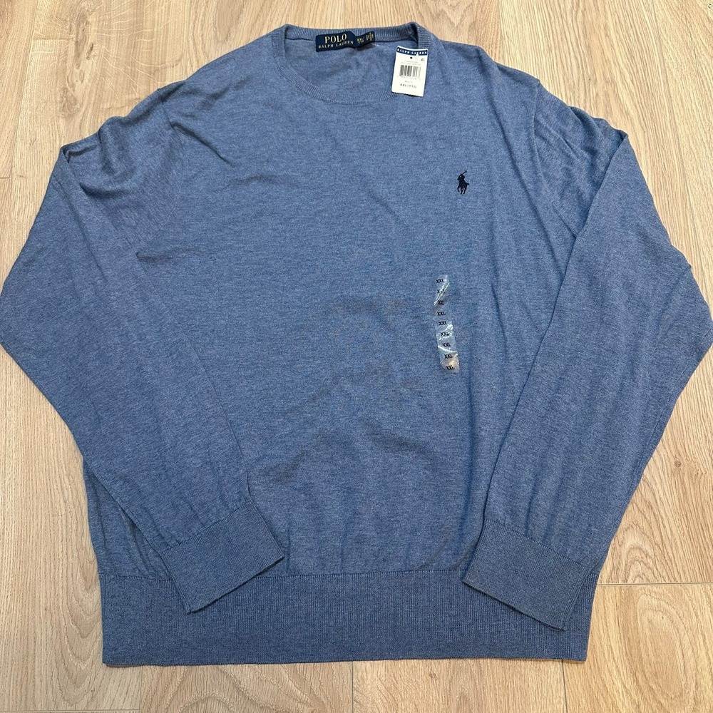 NWT Polo Ralph Lauren LS Cotton/Cashmere Crewneck Sweater - Blue - XXL Preppy